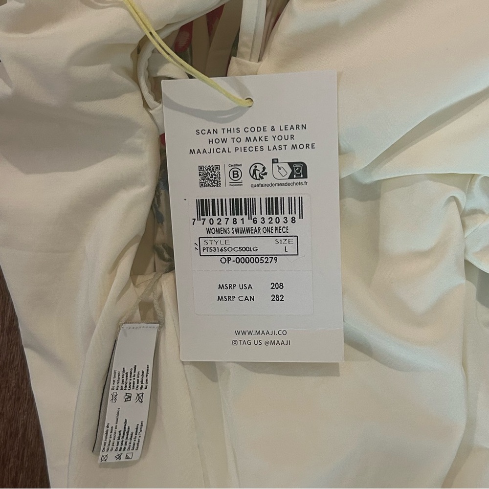 *NWT* Maaji Cream Swimsuit with Pink & Green Floral Embroidery Retail $208 - Picture 6 of 8